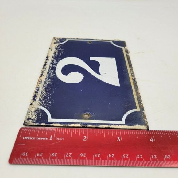 Vintage French Blue Enamel House Number 2 Plaque Sign Address Cottagecore Paris - Picture 6 of 6
